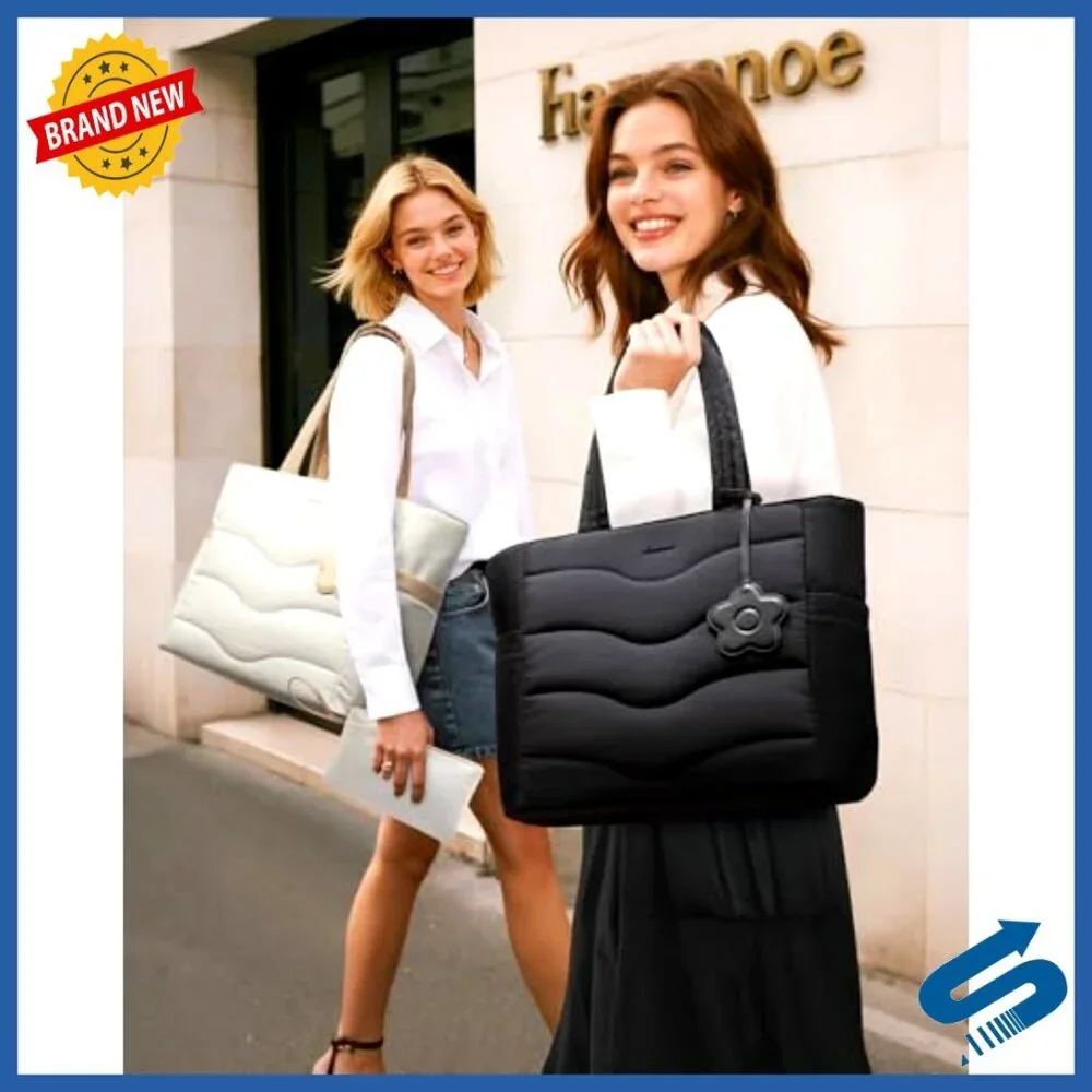 Puffer Quilted Tote Bag Large Capacity Work Travel Laptop Organizer Chic